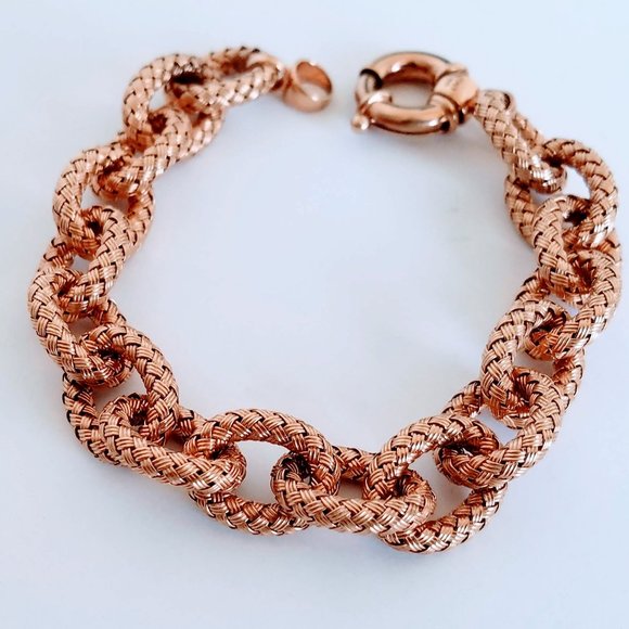 Italy Rose Gold On Sterling Silver Chain Bracelet - Picture 1 of 4